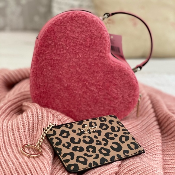 kate spade Handbags - Kate Spade love shack heart purse Pomegranate & Leopard Zip Credit Card Case
